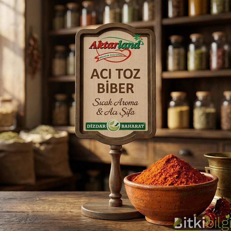 Canlı kırmızı renkte ince öğütülmüş Acı Toz Biber ve baharat sunumu.