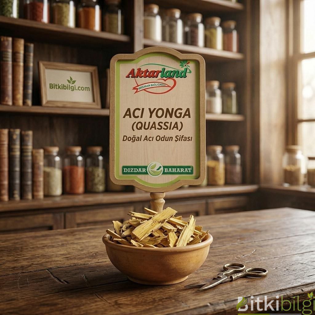 Kurutulmuş açık renkli odun yongaları (Acı Yonga), yanında bir bardak bitki çayı ve bütün ağaç kabukları.