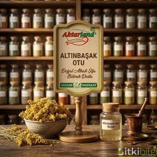 Kurutulmuş sapsarı altınbaşak otu çiçekleri ve yeşil yaprakları, yanında porselen bir çay fincanı.