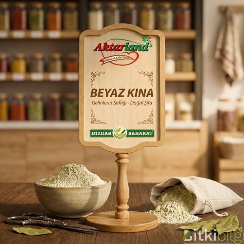 İnce beyaz toz halinde kına, ahşap bir kasede hazırlanmış doğal cilt bakım maskesi.