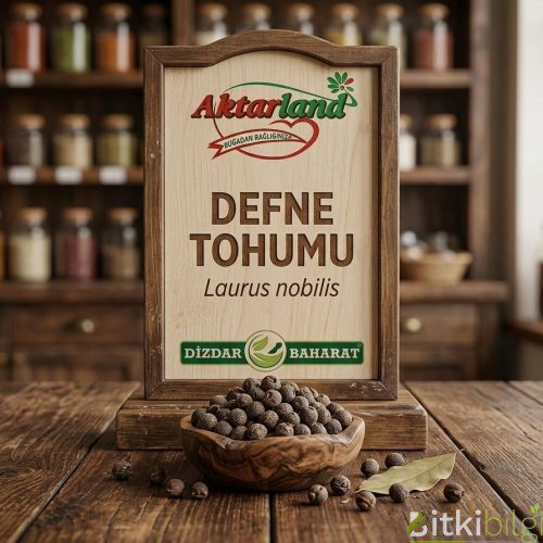 Ahşap bir zemin üzerinde duran kurutulmuş siyah defne tohumu taneleri.