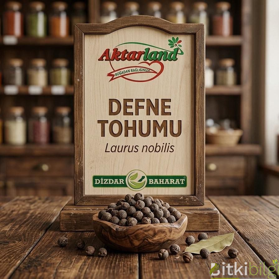 Ahşap bir zemin üzerinde duran kurutulmuş siyah defne tohumu taneleri.
