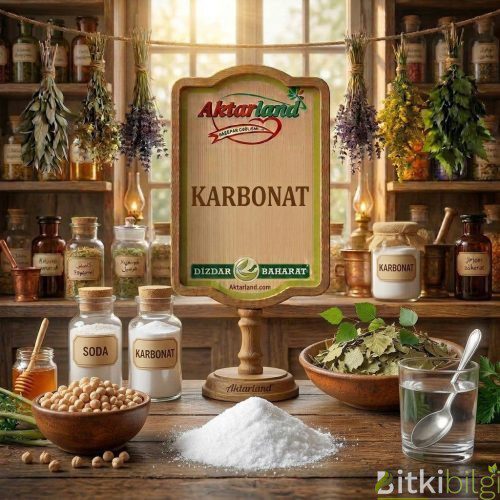 Beyaz kristal yapıda saf karbonat tozu, yanında bir kase bakliyat ve alkali su.