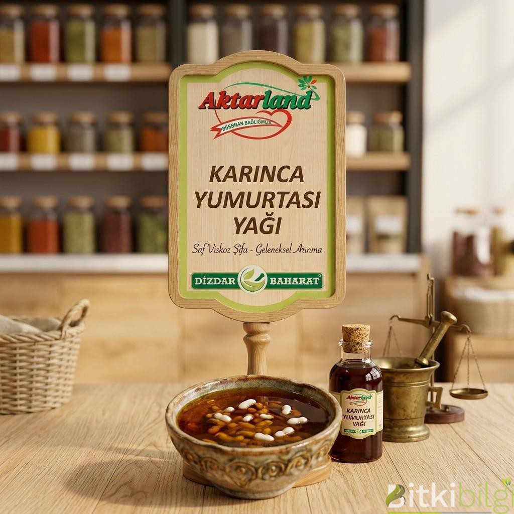 Ahşap bir zemin üzerinde duran cam şişe içerisinde doğal karınca yumurtası yağı sıvısı.