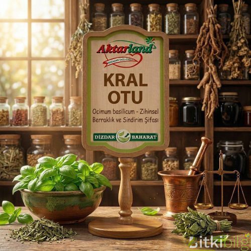 Aktarland ve Dizdar Baharat markalı taze kral otu yaprakları ve aktar ekipmanları