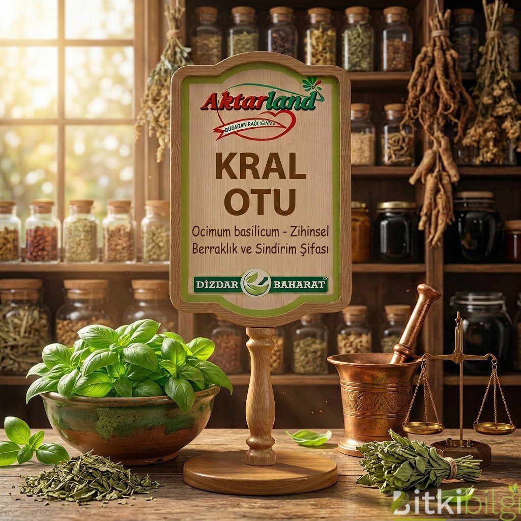 Aktarland ve Dizdar Baharat markalı taze kral otu yaprakları ve aktar ekipmanları