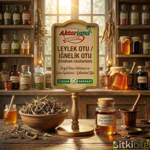 Aktarland ve Dizdar Baharat markalı leylek otu (turna gagası) ve aktar ekipmanları