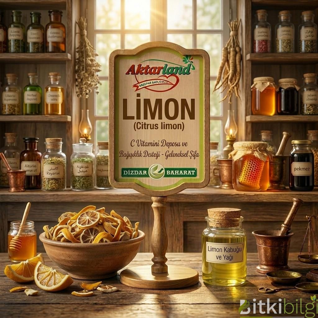 Ahşap masa üzerinde taze kesilmiş sulu limon dilimleri, kurutulmuş limon halkaları ve bir bardak ılık limonlu su
