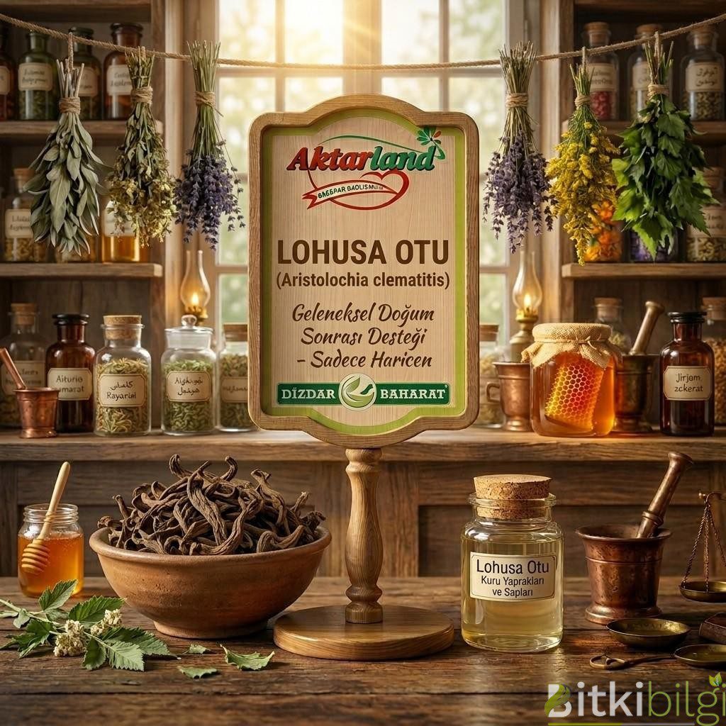 Ahşap masa üzerinde kurutulmuş lohusa otu (zeravent) kökleri, doğal cilt merhemi ve şifalı kompres suyu