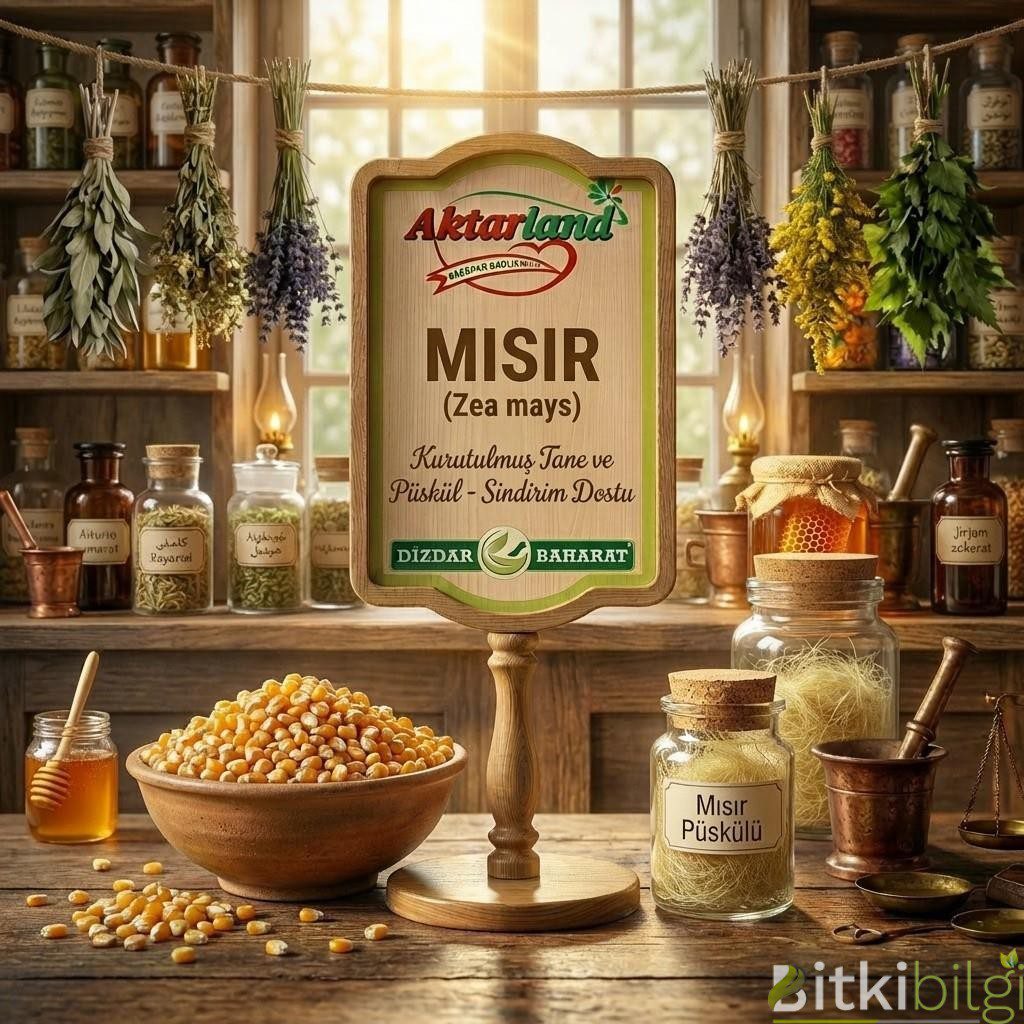 Ahşap masa üzerinde kurutulmuş altın sarısı mısır taneleri, taş değirmen mısır unu ve taze mısır koçanları