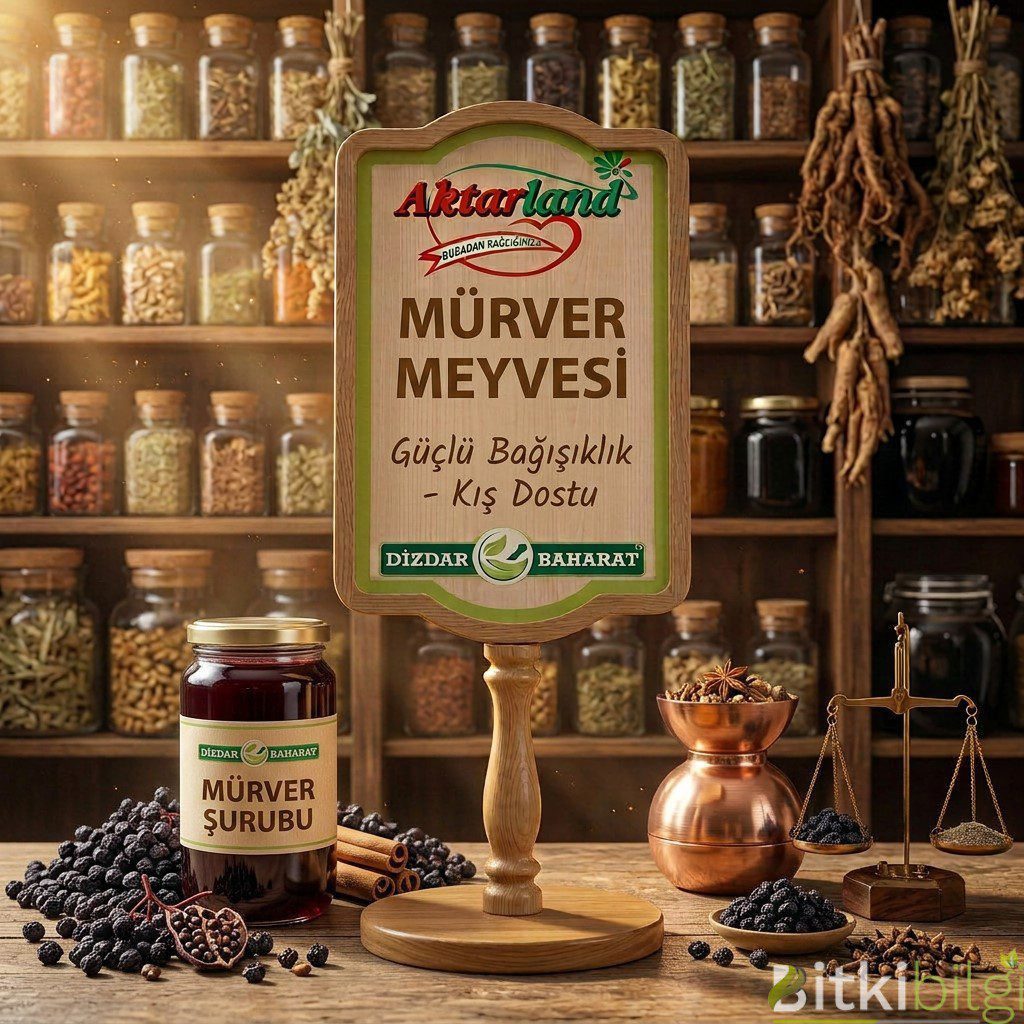 Kurutulmuş koyu mor mürver meyveleri, bir kasede mürver şurubu ve yanında taze mürver salkımları.