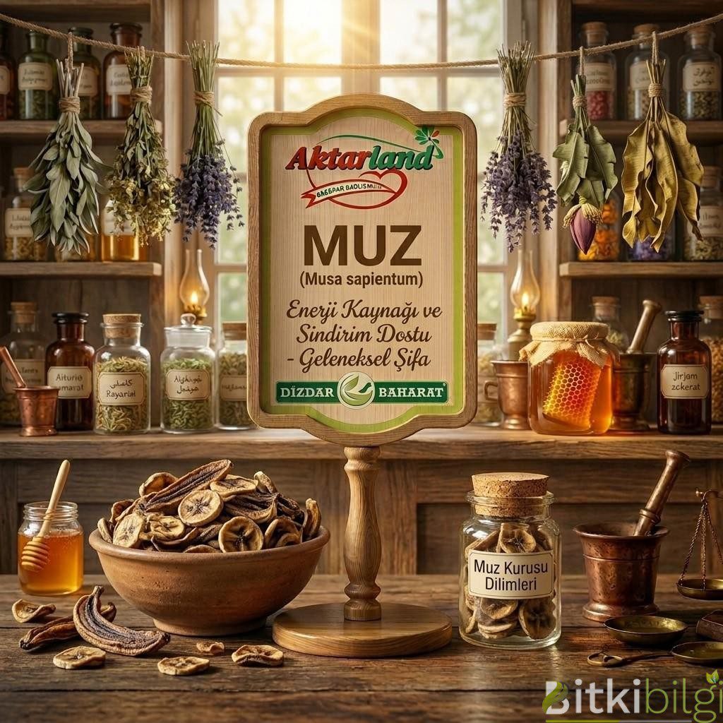 Ahşap masa üzerinde taze sarı muzlar, kase içinde çıtır kurutulmuş muz dilimleri ve doğal muz tozu