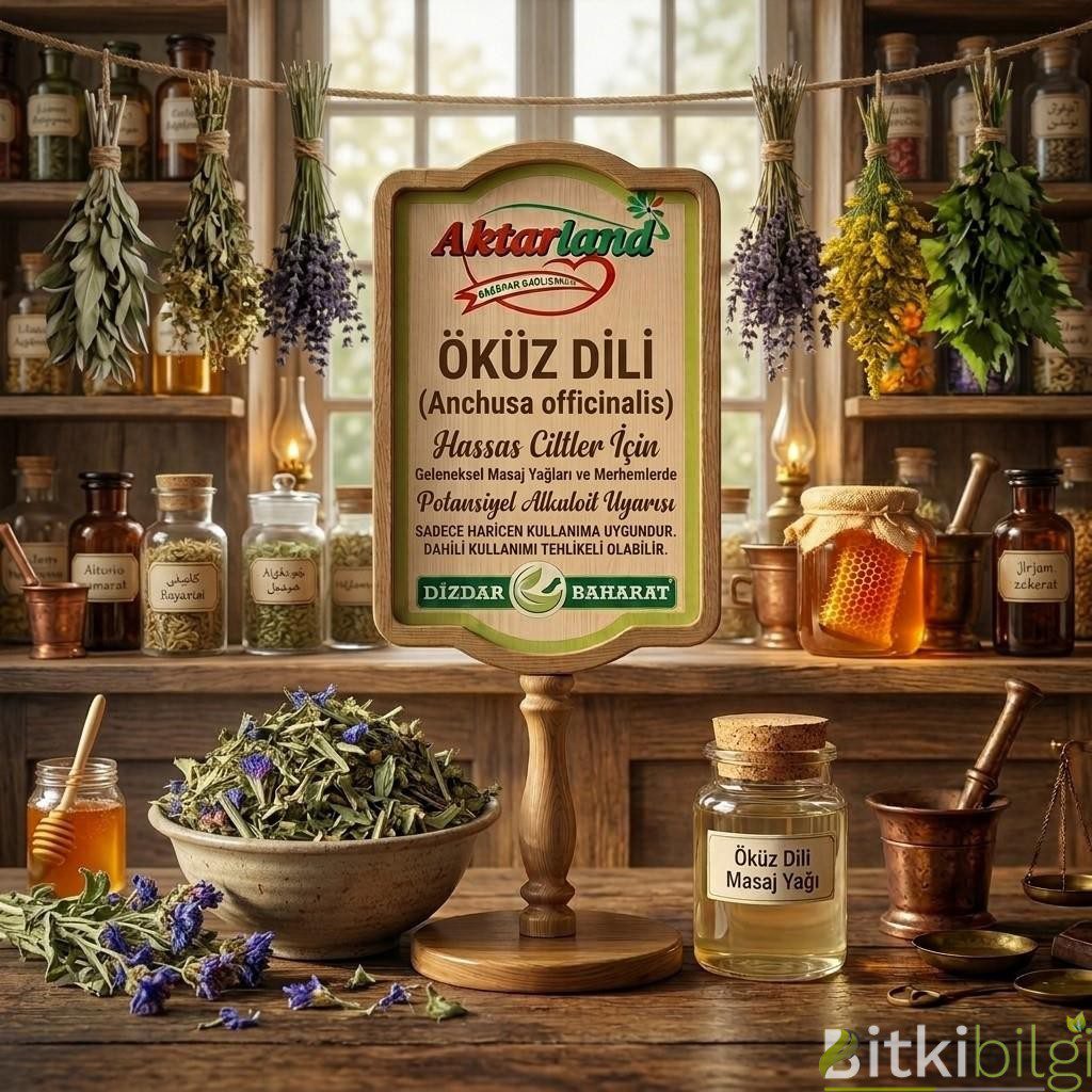 Ahşap masa üzerinde kurutulmuş öküz dili yaprakları, mor çiçekleri ve şifalı bitki çayı