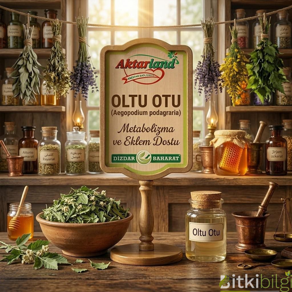 Ahşap masa üzerinde kurutulmuş yöresel oltu otu, ahşap havan içinde hazırlanan şifalı lapa ve doğal pansuman suyu