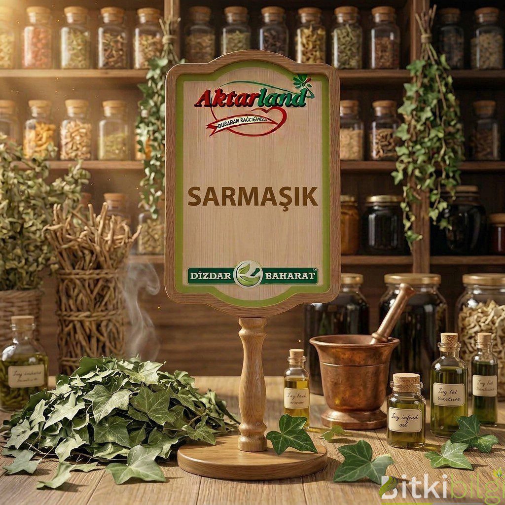 Ahşap masa üzerinde kurutulmuş sarmaşık yaprakları, selülit masajı için hazırlanmış bitkisel su ve doğal bir kese