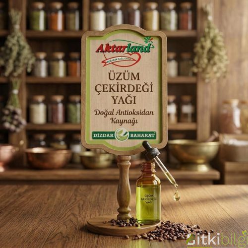 Ahşap bir zemin üzerinde duran taze üzüm salkımları ve kurutulmuş üzüm çekirdeği.